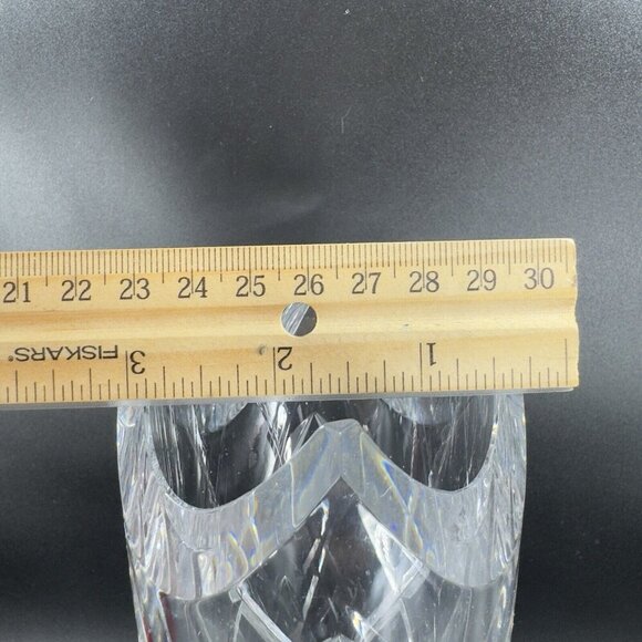 Vintage Ceska Clear Cylinder Crystal Glass Vase Cut Top Edges Czechoslovakia VTG - Picture 3 of 14